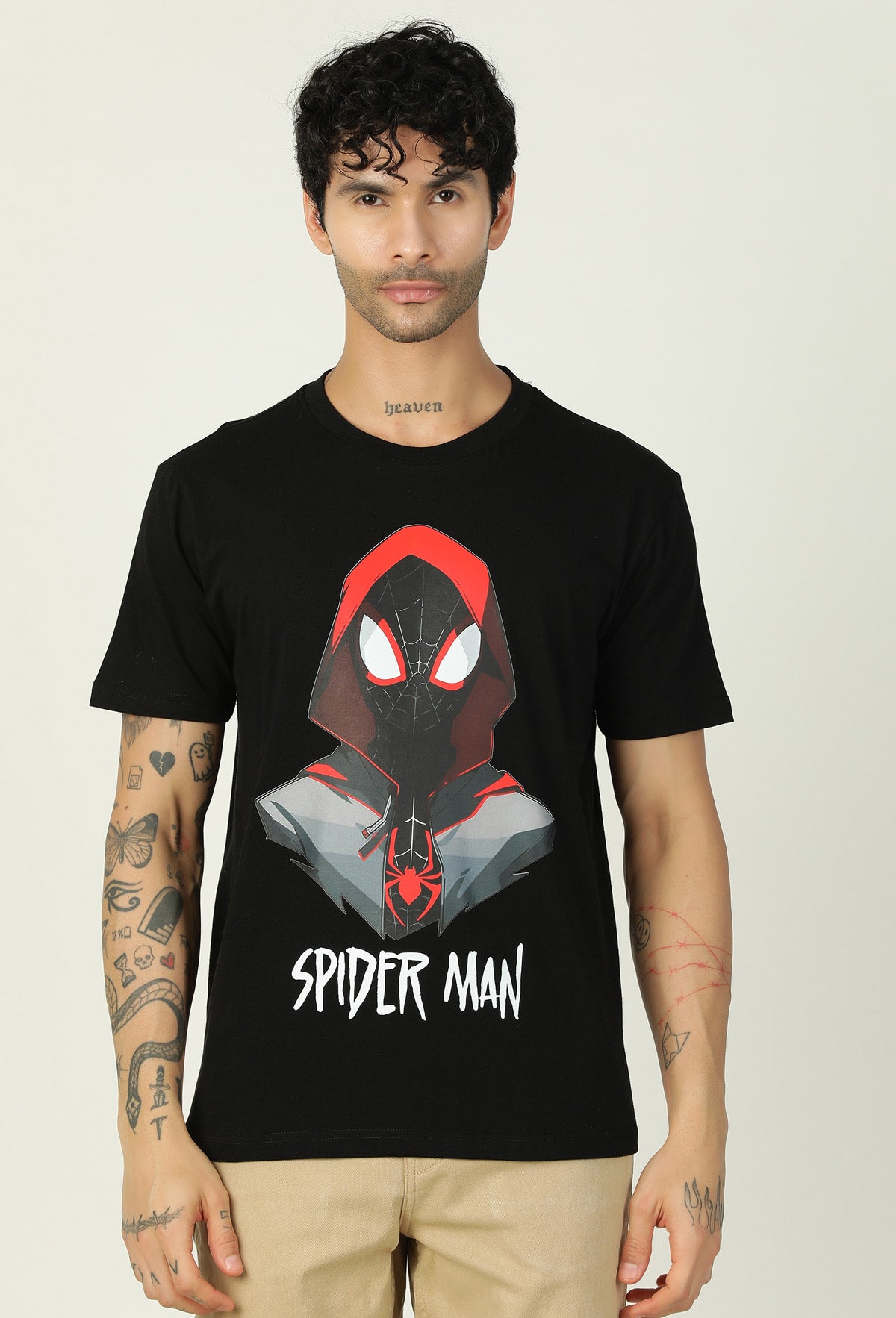 Regular Fit Miles Morales Design Printed T-Shirt Black.