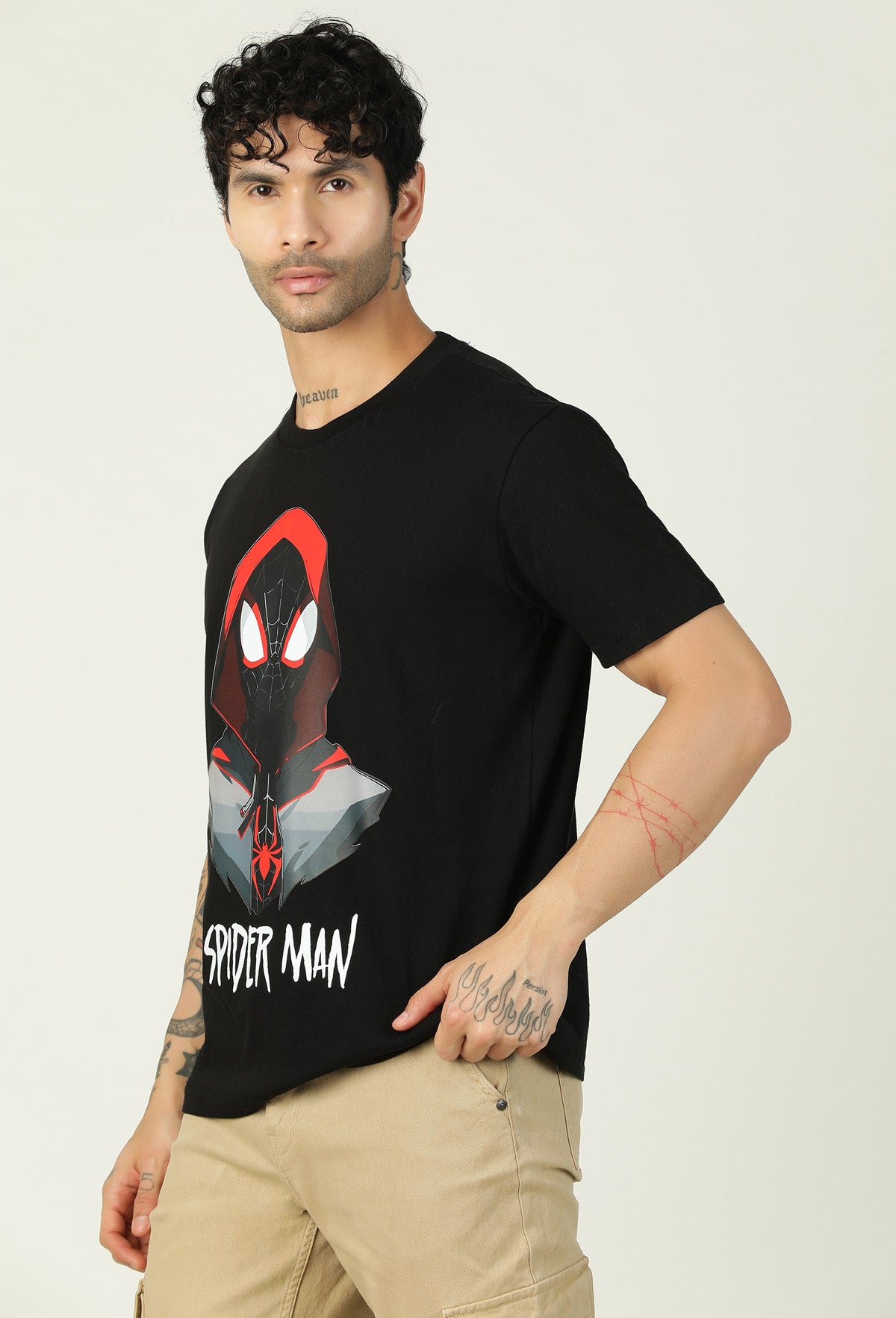Regular Fit Miles Morales Design Printed T-Shirt Black.
