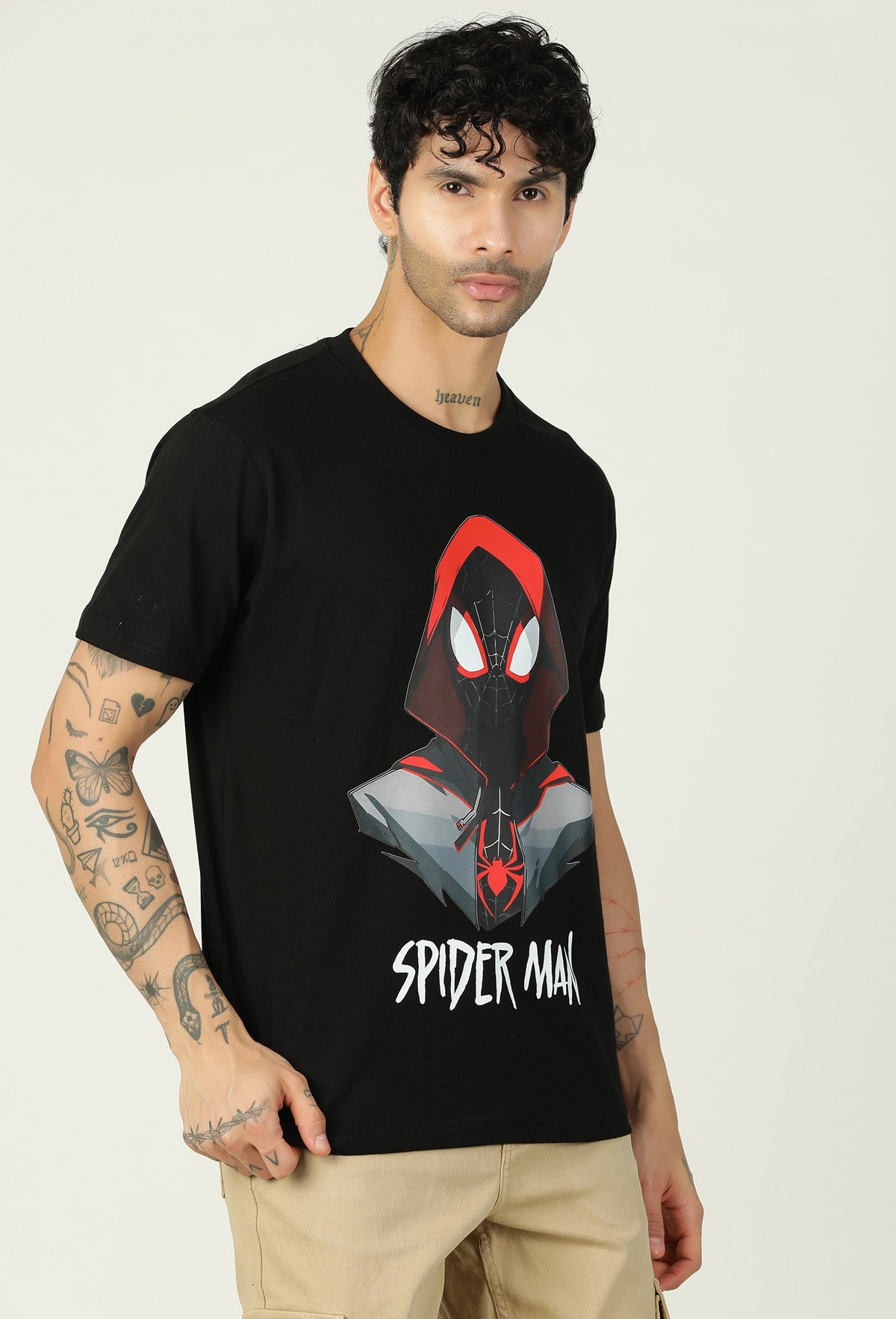 Regular Fit Miles Morales Design Printed T-Shirt Black.