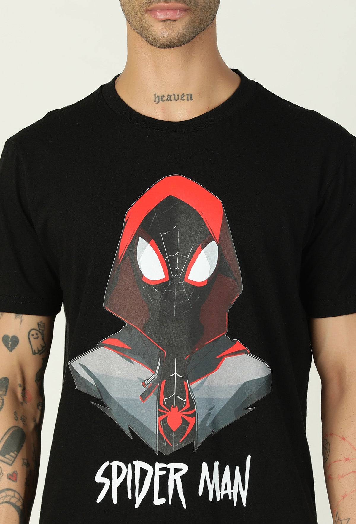 Regular Fit Miles Morales Design Printed T-Shirt Black.