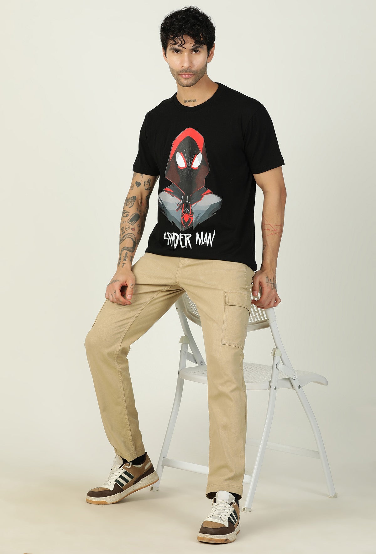 Regular Fit Miles Morales Design Printed T-Shirt Black.