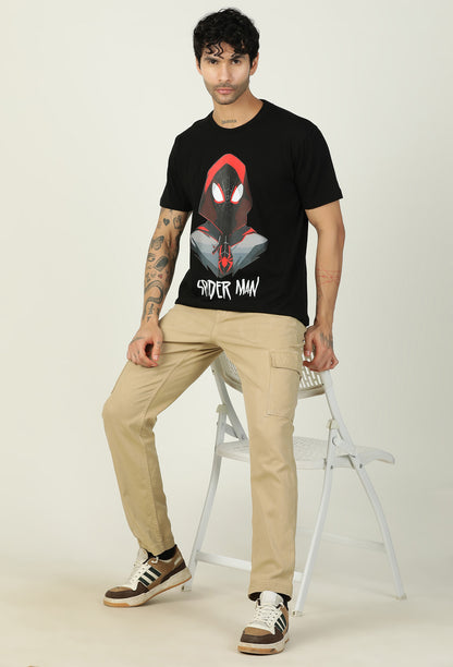 Regular Fit Miles Morales Design Printed T-Shirt Black