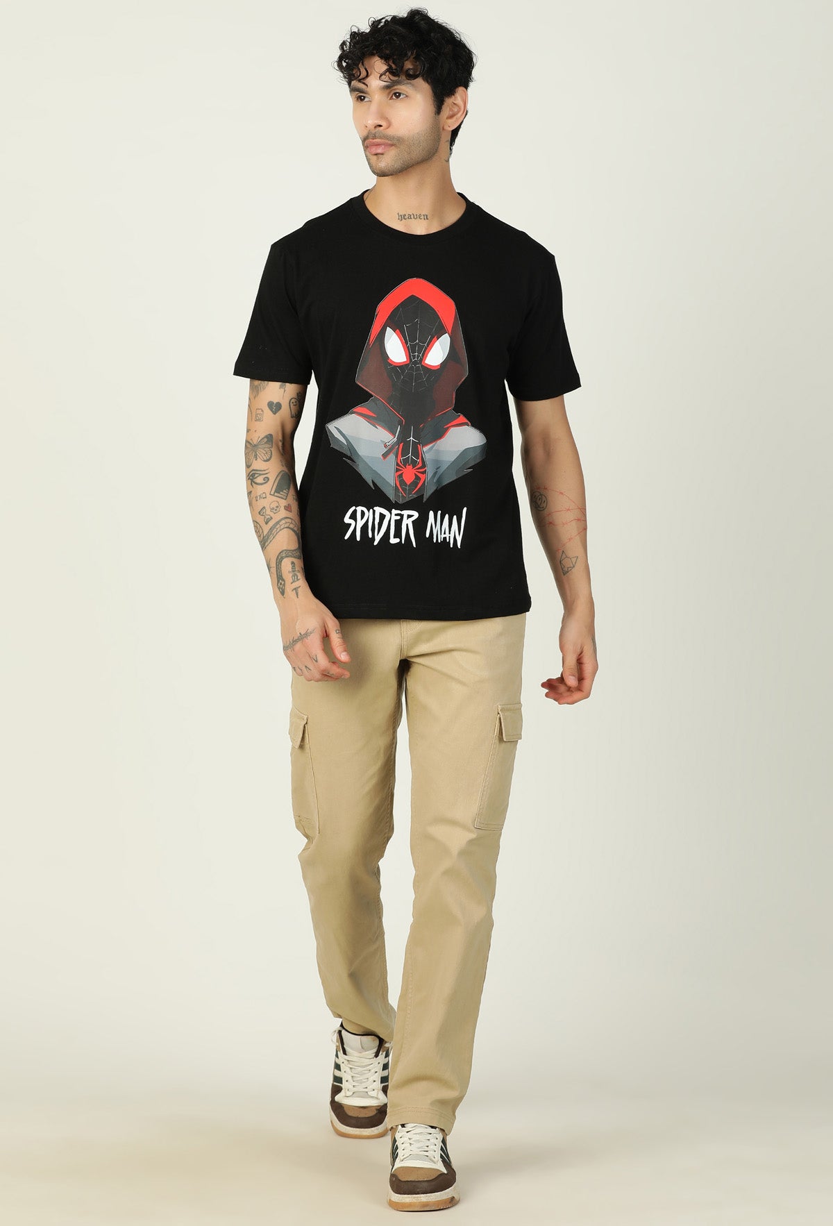 Regular Fit Miles Morales Design Printed T-Shirt Black.