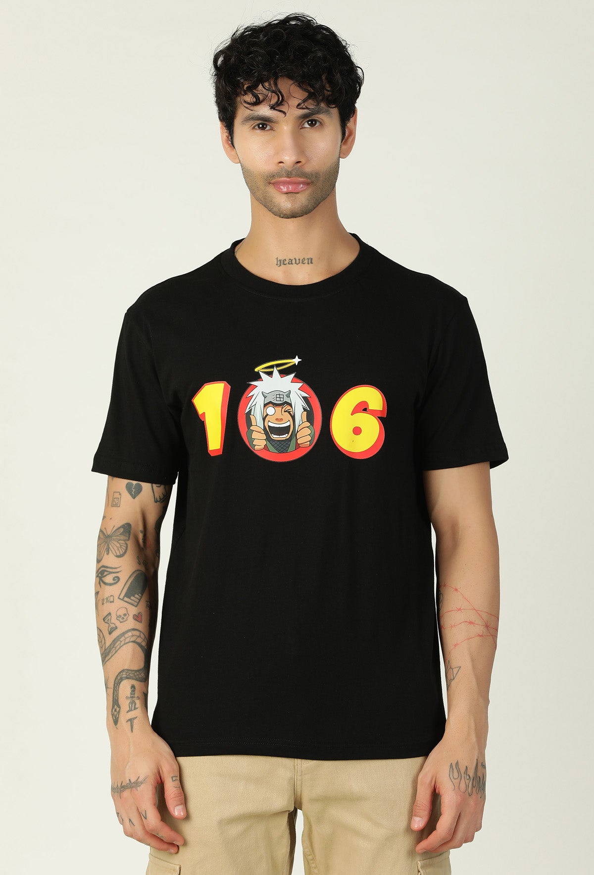 Beloved Anime Character Jiraiya Black Regular Fit Printed T-Shirt.
