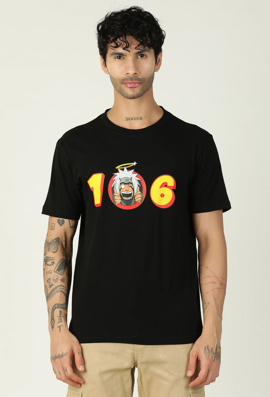 Beloved Anime Character Jiraiya Black Regular Fit Printed T-Shirt