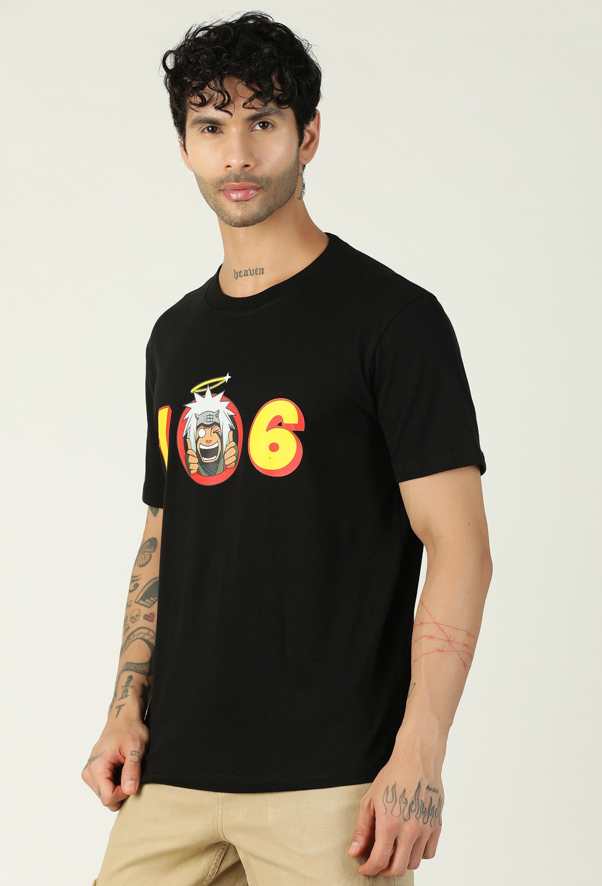 Beloved Anime Character Jiraiya Black Regular Fit Printed T-Shirt.