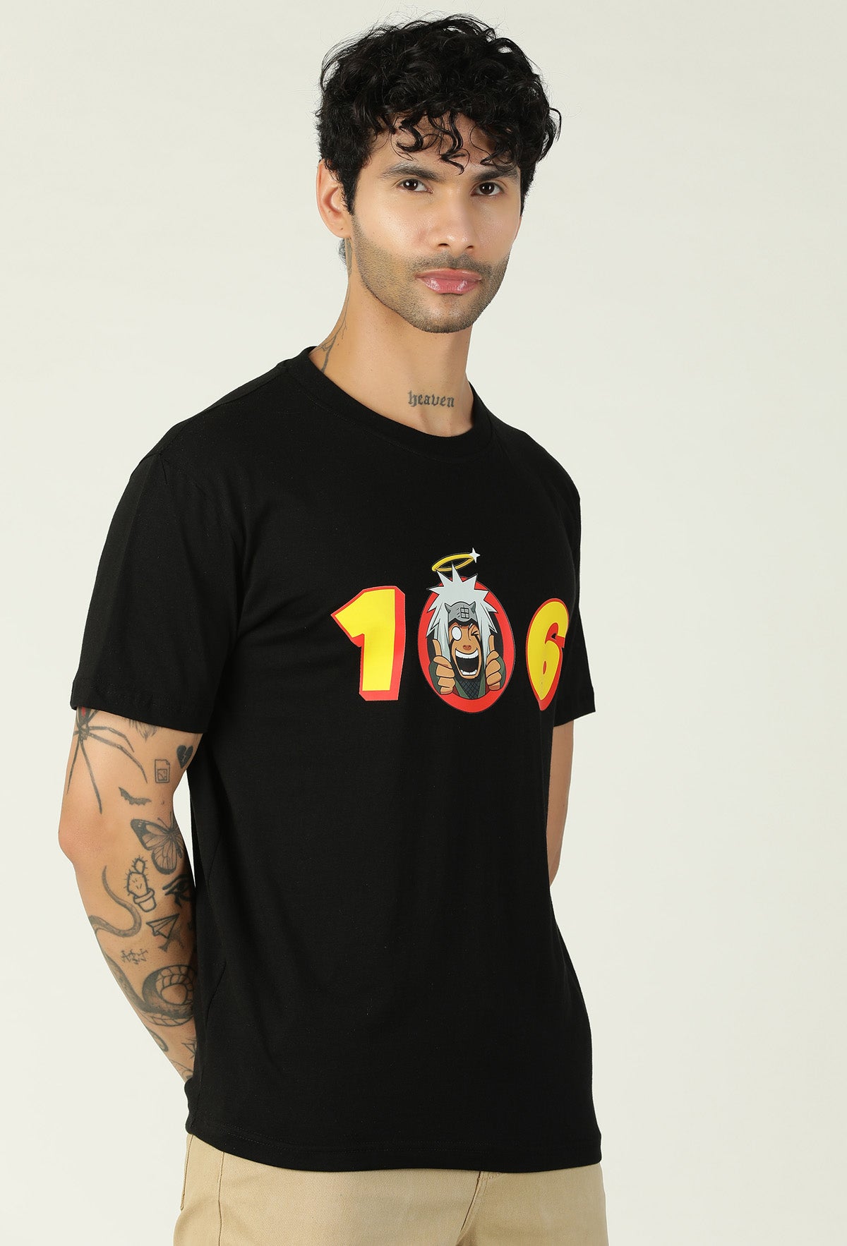 Beloved Anime Character Jiraiya Black Regular Fit Printed T-Shirt.