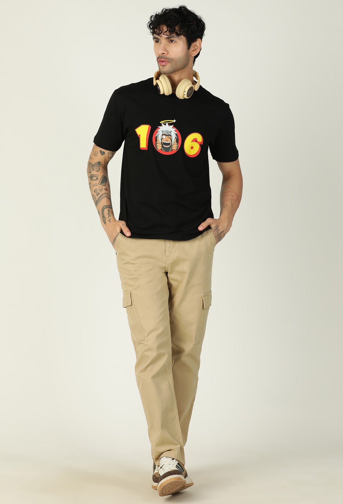 Beloved Anime Character Jiraiya Black Regular Fit Printed T-Shirt.