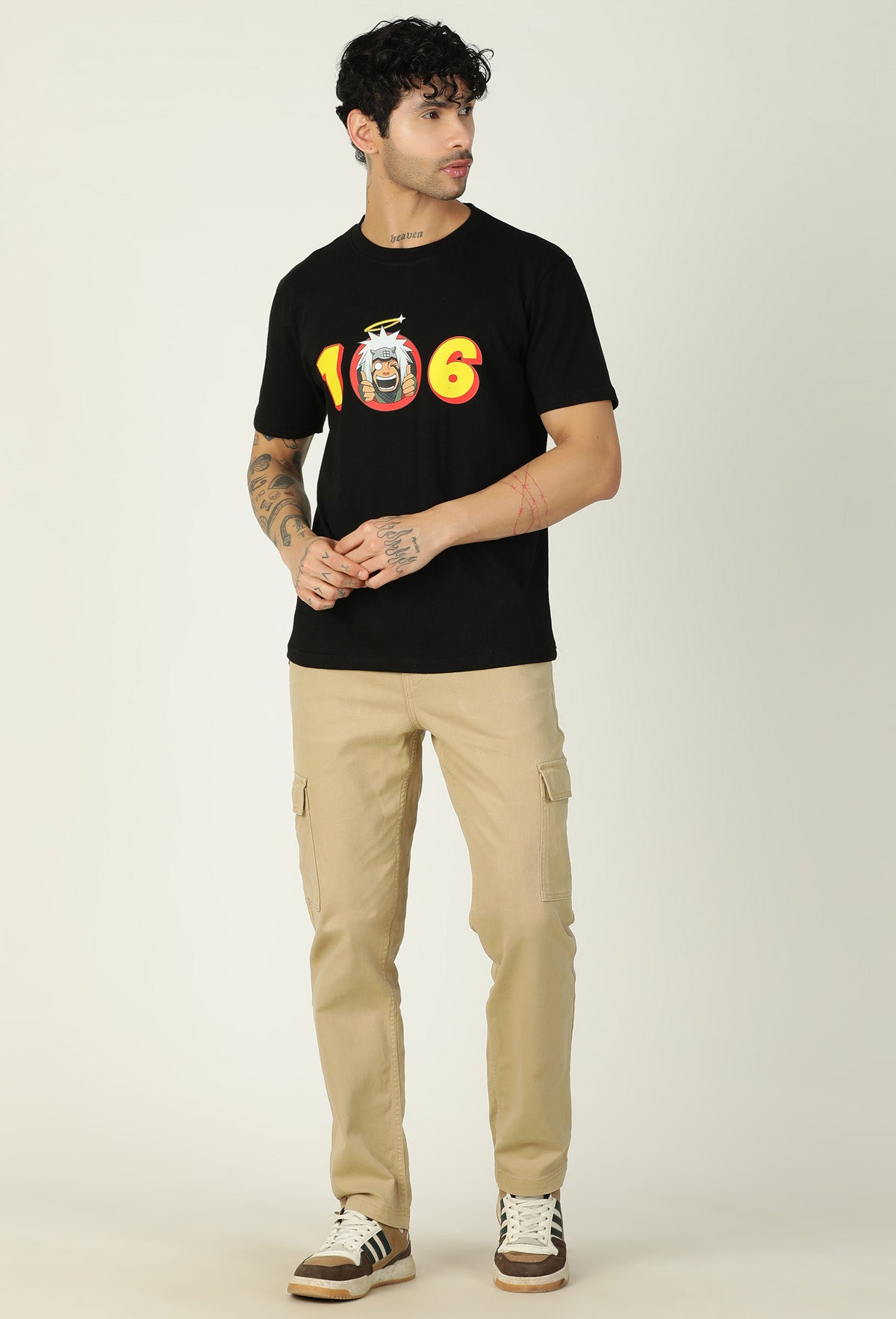 Beloved Anime Character Jiraiya Black Regular Fit Printed T-Shirt