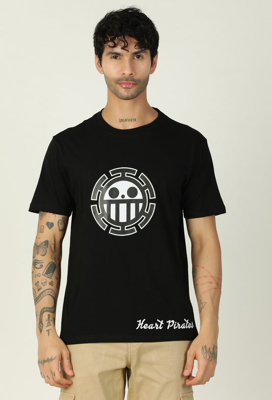 One Piece Heart Pirate Symbol Black Regular Fit Printed T-Shirt