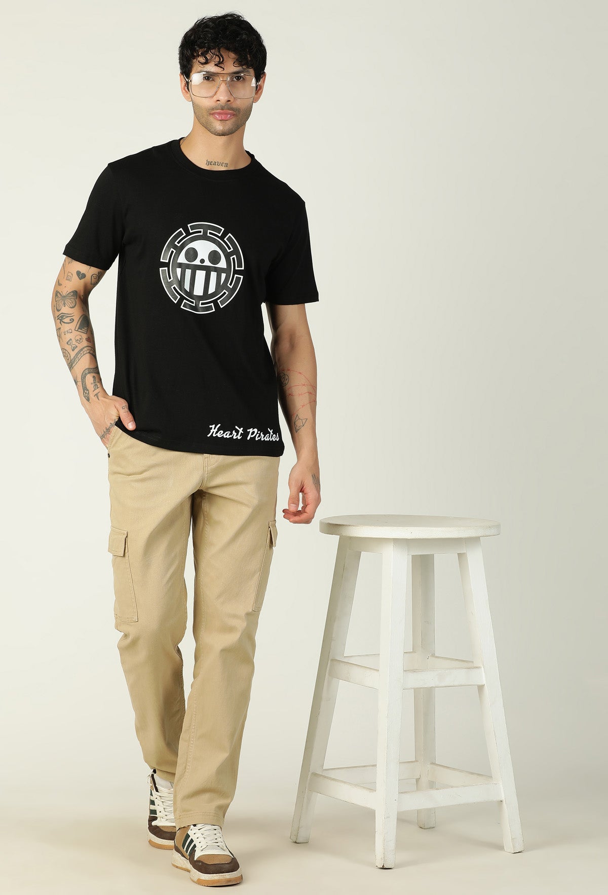 One Piece Heart Pirate Symbol Black Regular Fit Printed T-Shirt.