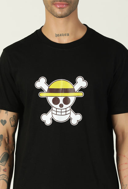 One Piece Straw Hat Pirates Black Regular Fit Printed T-Shirt