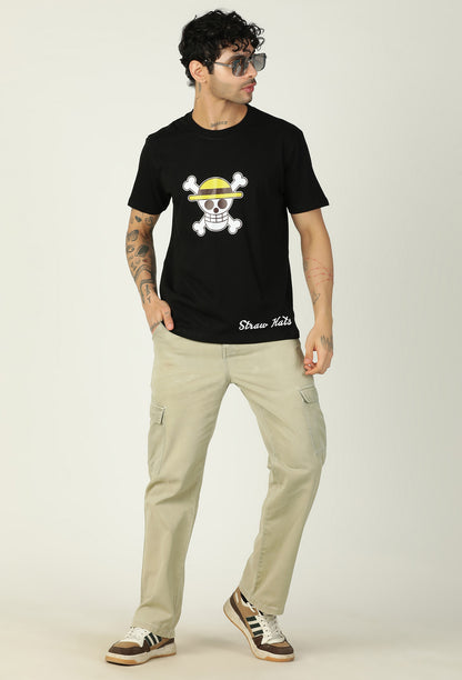 One Piece Straw Hat Pirates Black Regular Fit Printed T-Shirt