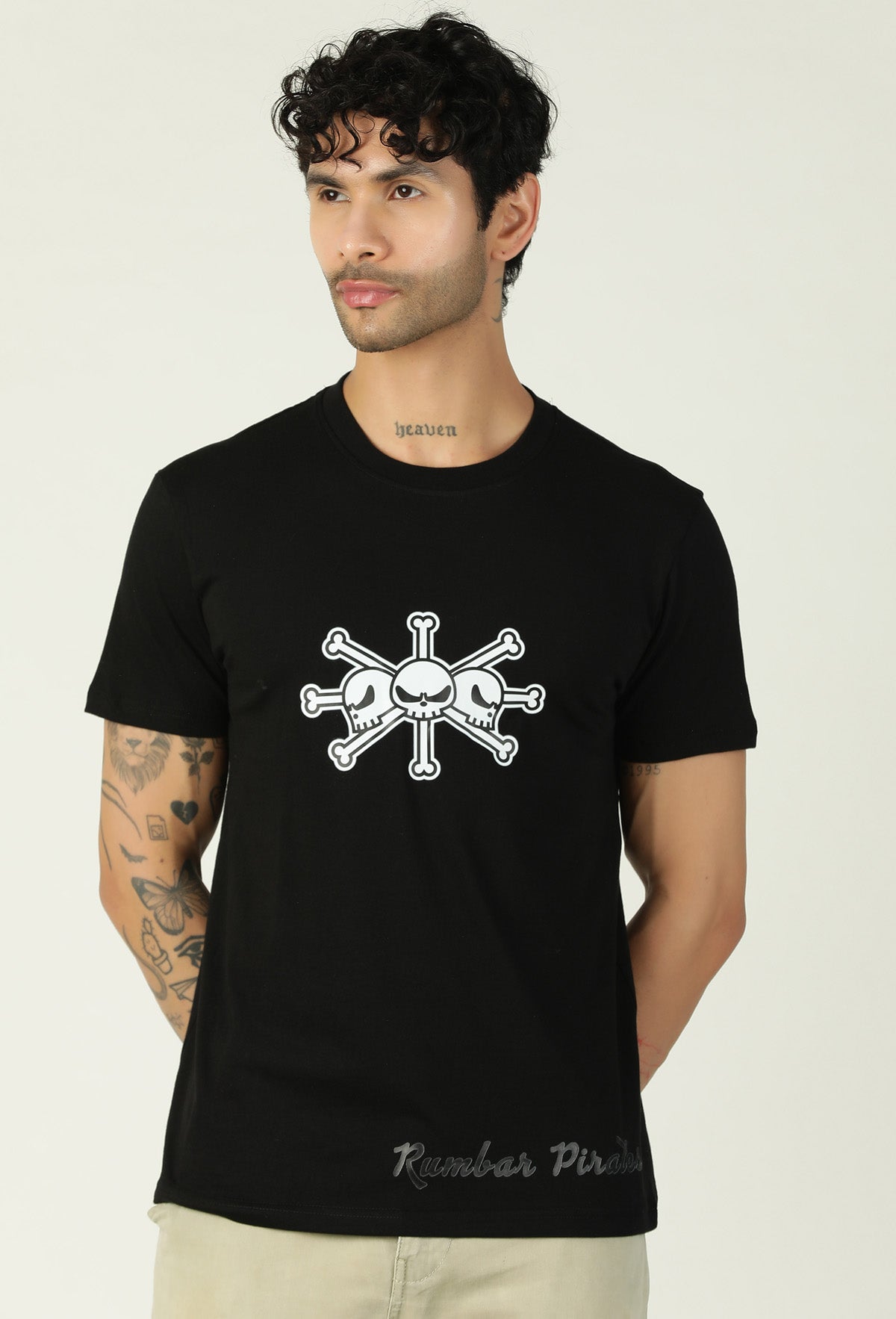 One Piece Pirate Symbol Printed on Black Regular Fit T-Shirt.