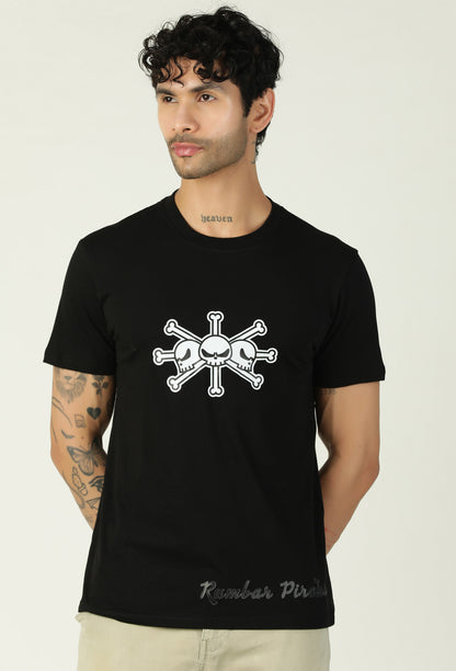 One Piece Pirate Symbol Printed on Black Regular Fit T-Shirt