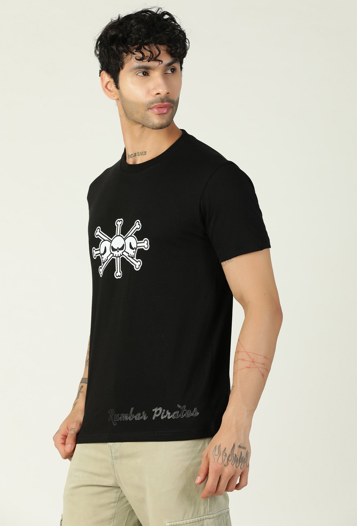 One Piece Pirate Symbol Printed on Black Regular Fit T-Shirt.