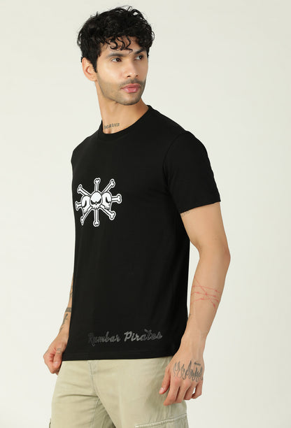 One Piece Pirate Symbol Printed on Black Regular Fit T-Shirt