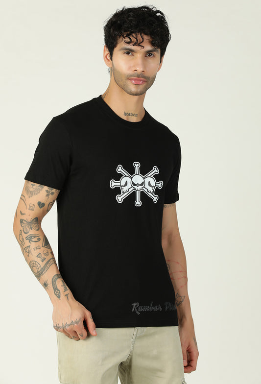 One Piece Pirate Symbol Printed on Black Regular Fit T-Shirt