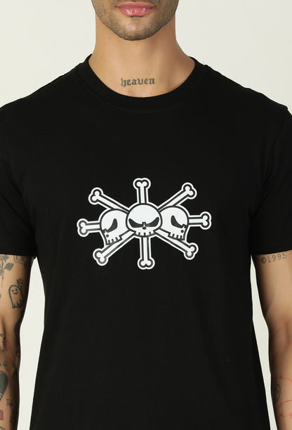One Piece Pirate Symbol Printed on Black Regular Fit T-Shirt