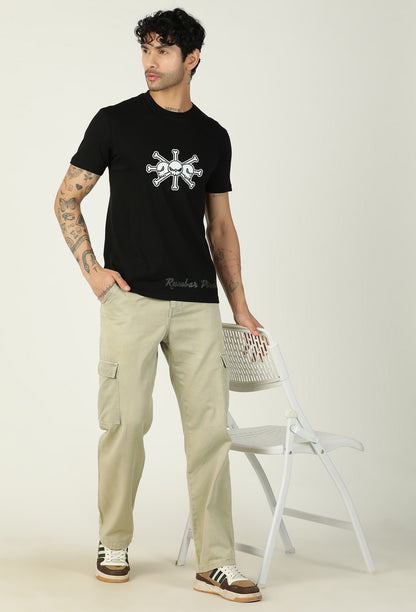 One Piece Pirate Symbol Printed on Black Regular Fit T-Shirt