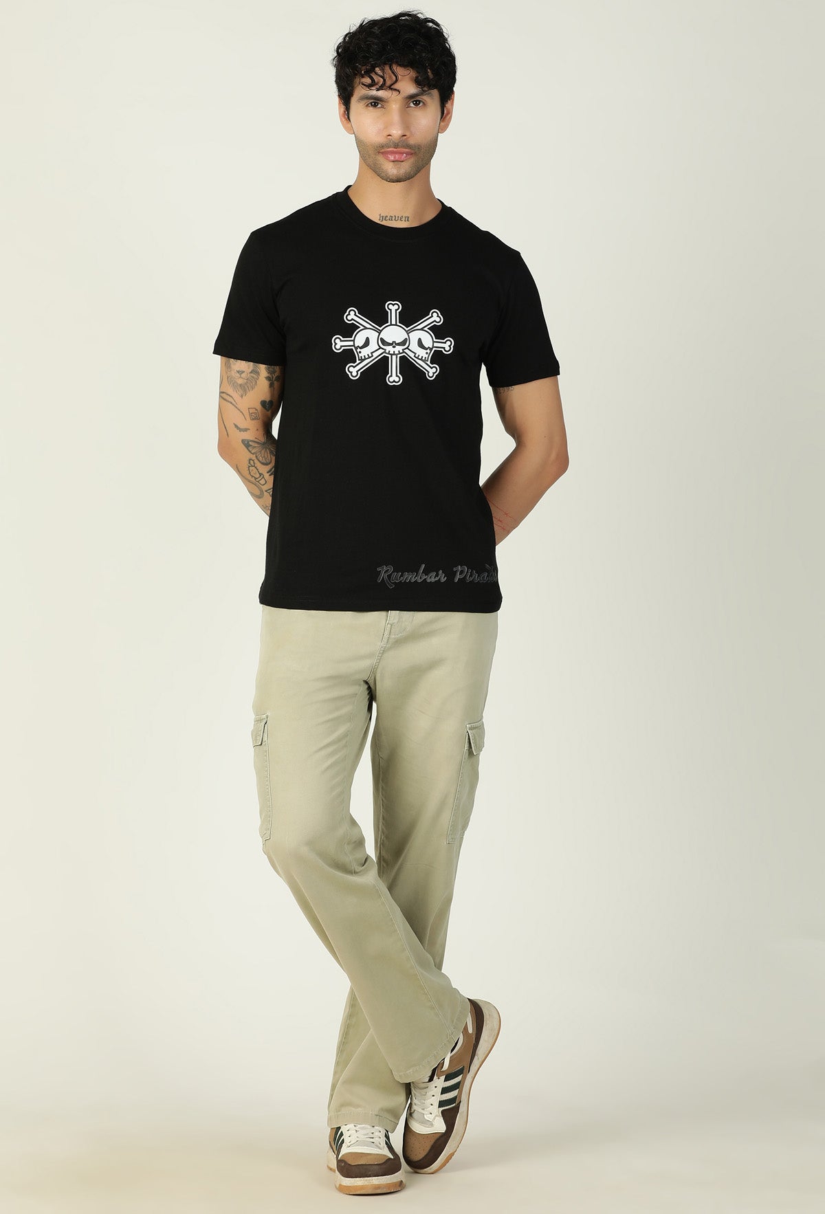 One Piece Pirate Symbol Printed on Black Regular Fit T-Shirt.
