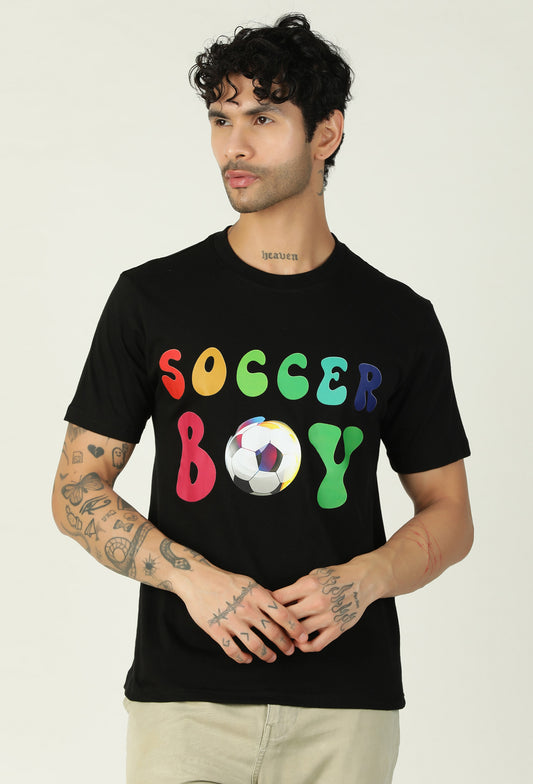 Soccer Boy Black Regular Fit Printed T-Shirt