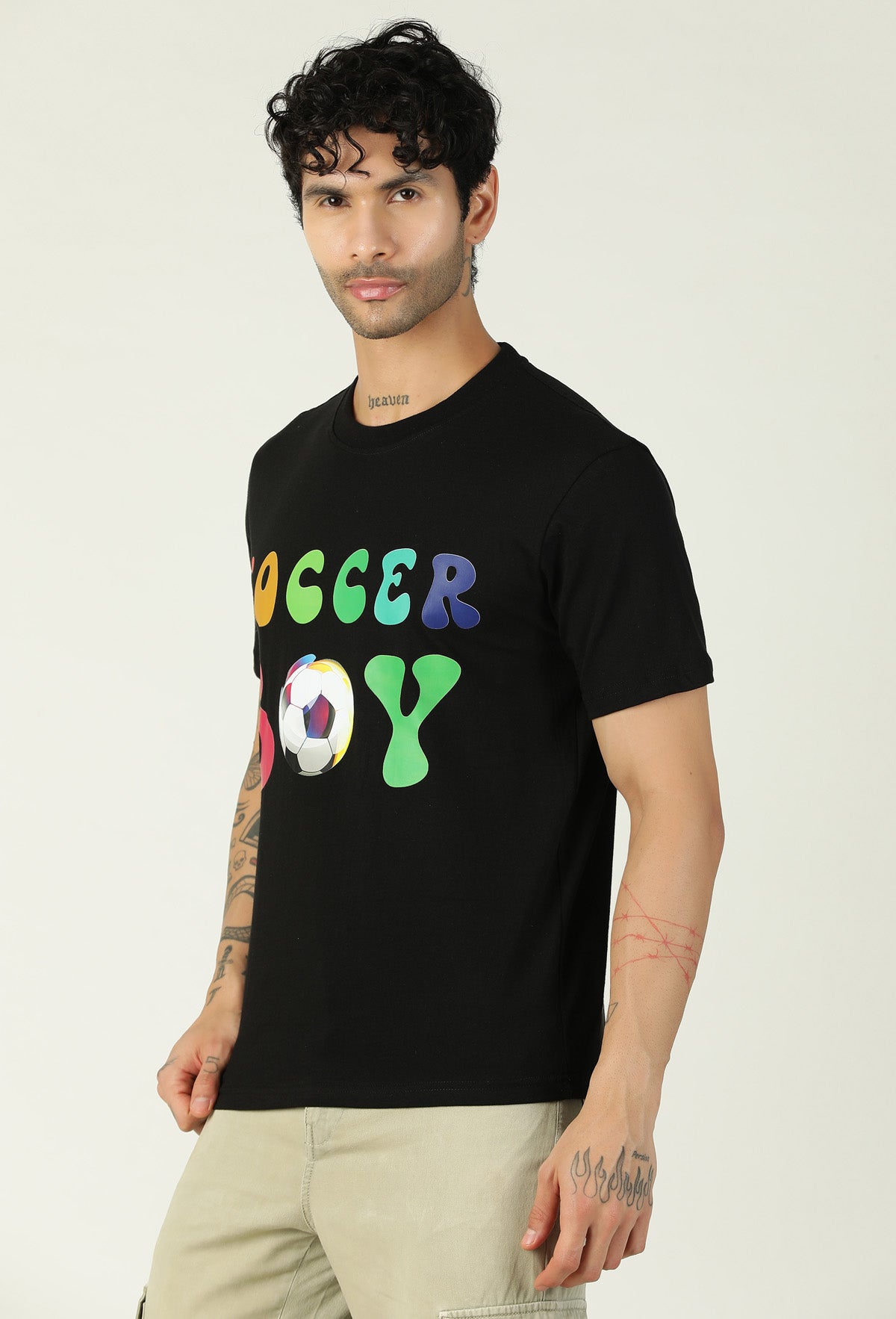 Soccer Boy Black Regular Fit Printed T-Shirt.