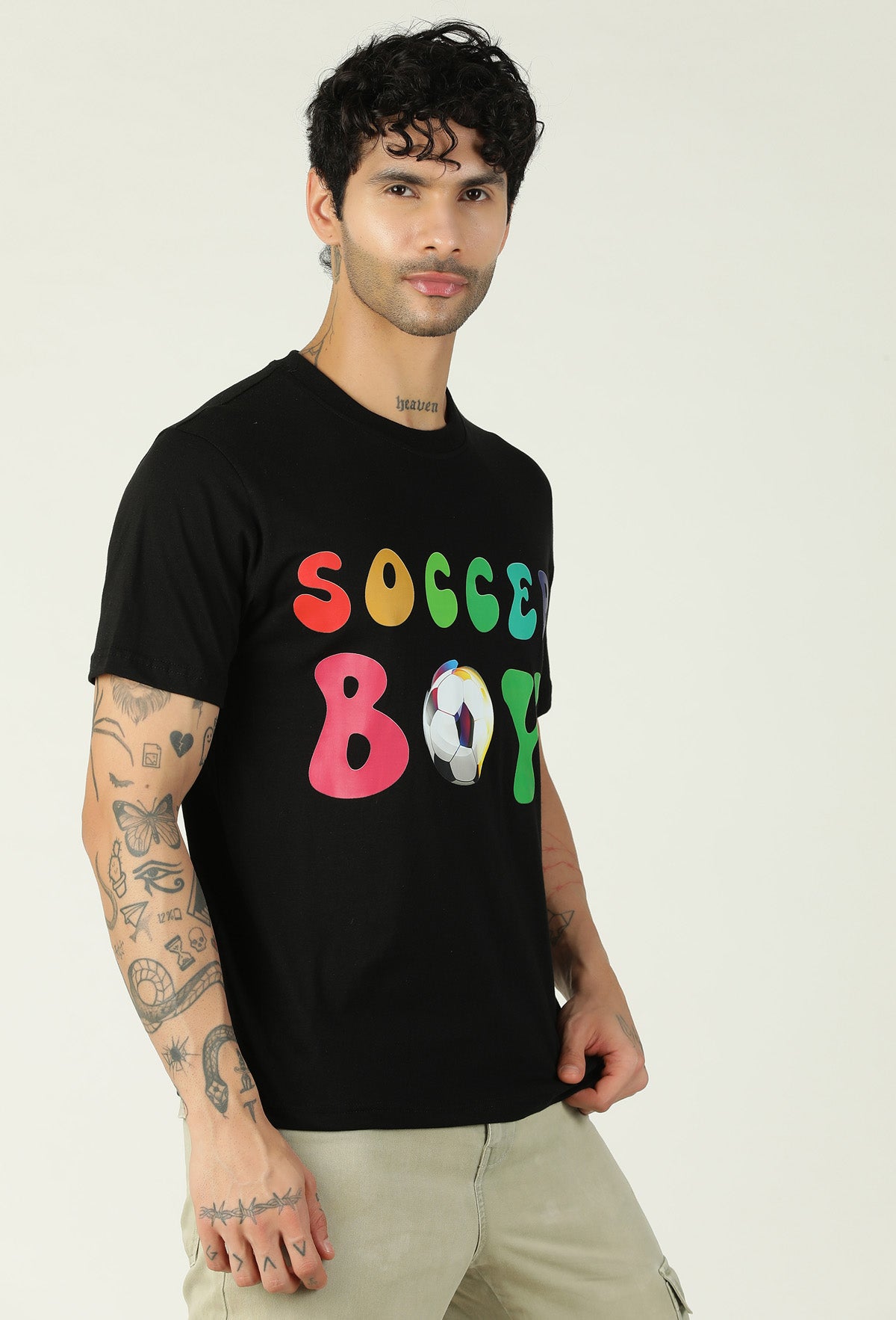 Soccer Boy Black Regular Fit Printed T-Shirt.