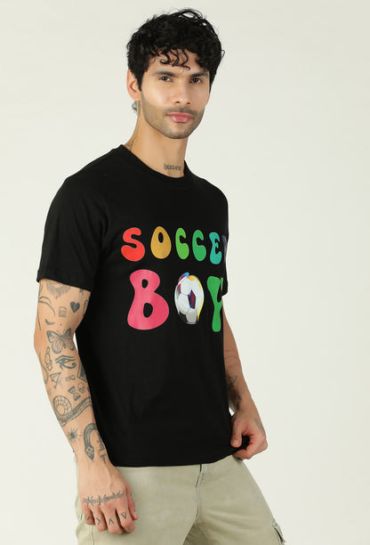 Soccer Boy Black Regular Fit Printed T-Shirt