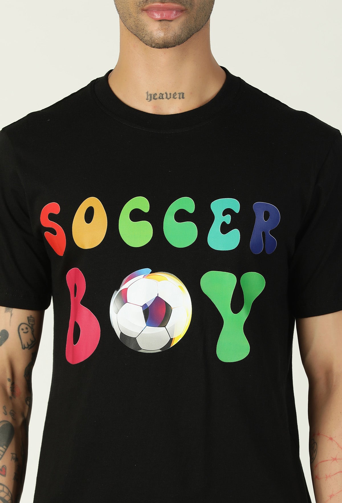 Soccer Boy Black Regular Fit Printed T-Shirt.
