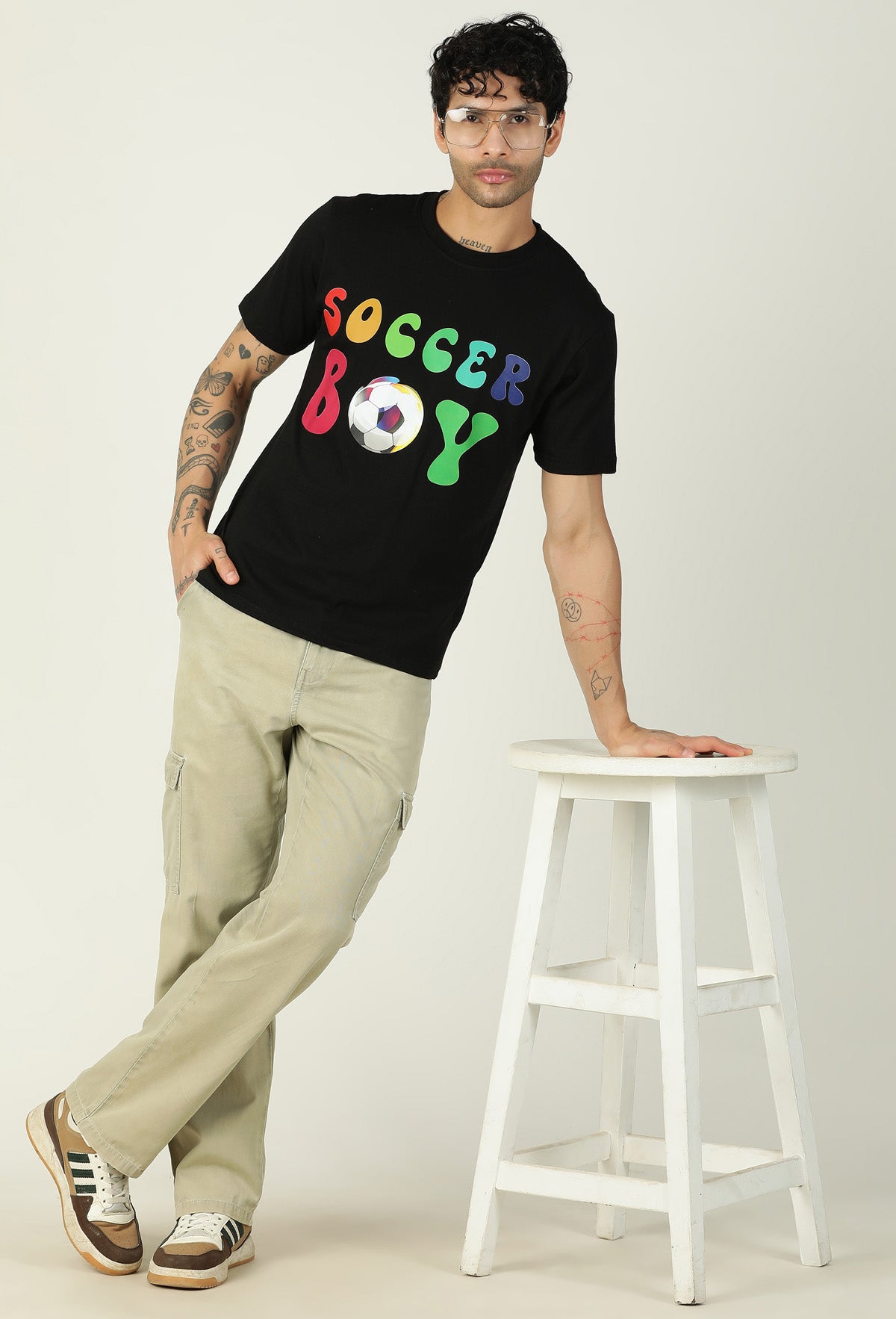 Soccer Boy Black Regular Fit Printed T-Shirt.