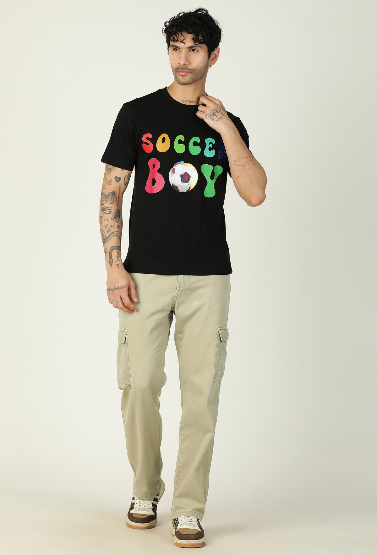 Soccer Boy Black Regular Fit Printed T-Shirt.