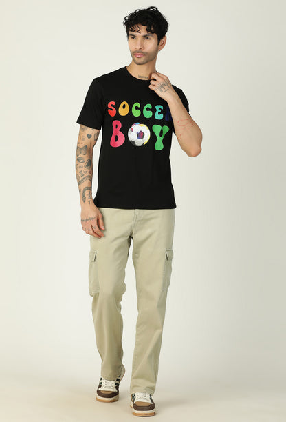 Soccer Boy Black Regular Fit Printed T-Shirt