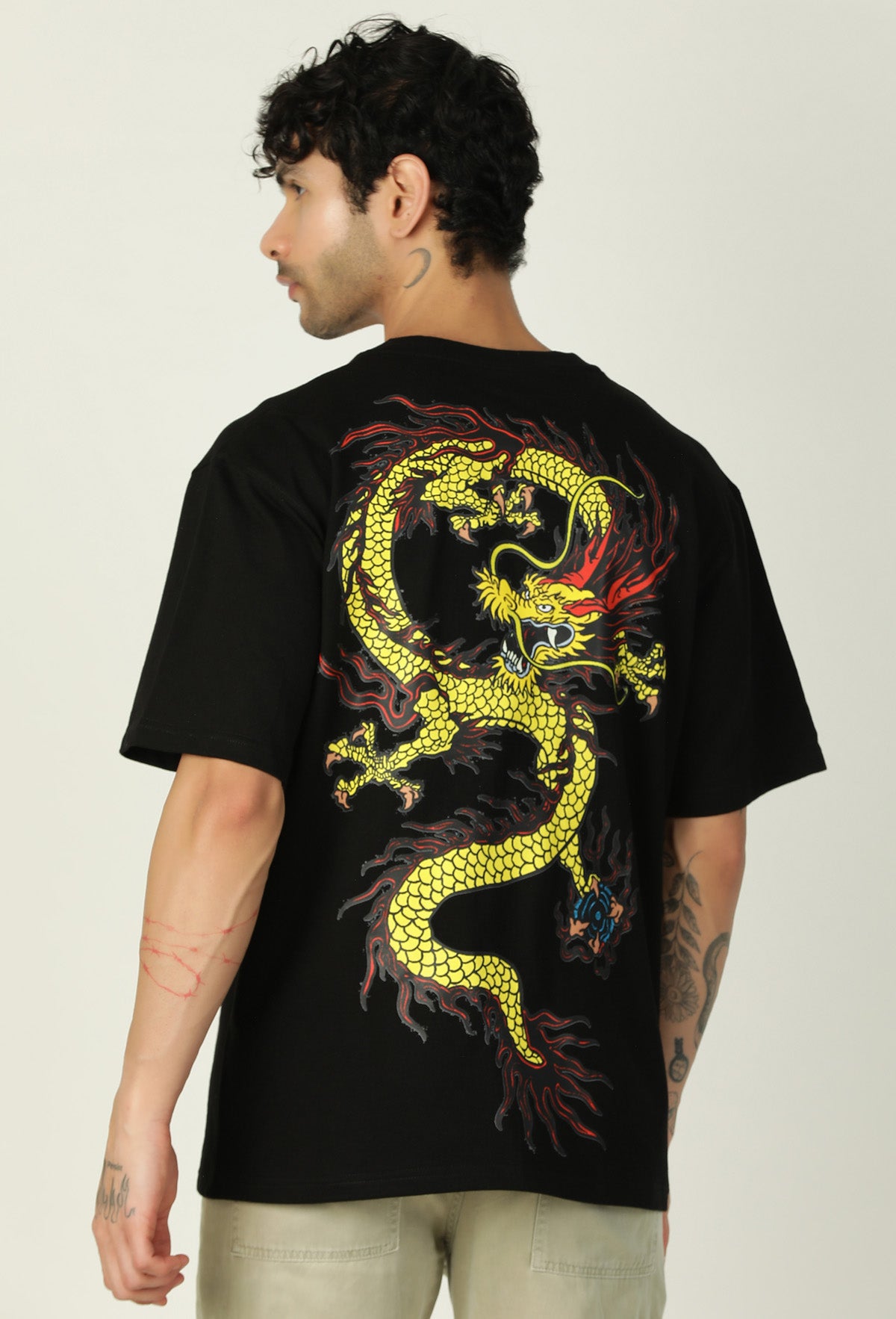 Premium Dragon Design Printed Pure Cotton Black Oversized T-shirt.
