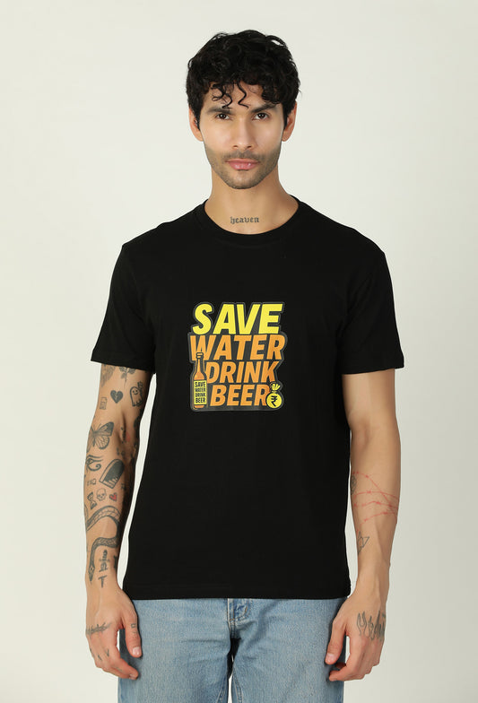 Hera Feri Design Front and Back Printed Black Regular Fit T-Shirt
