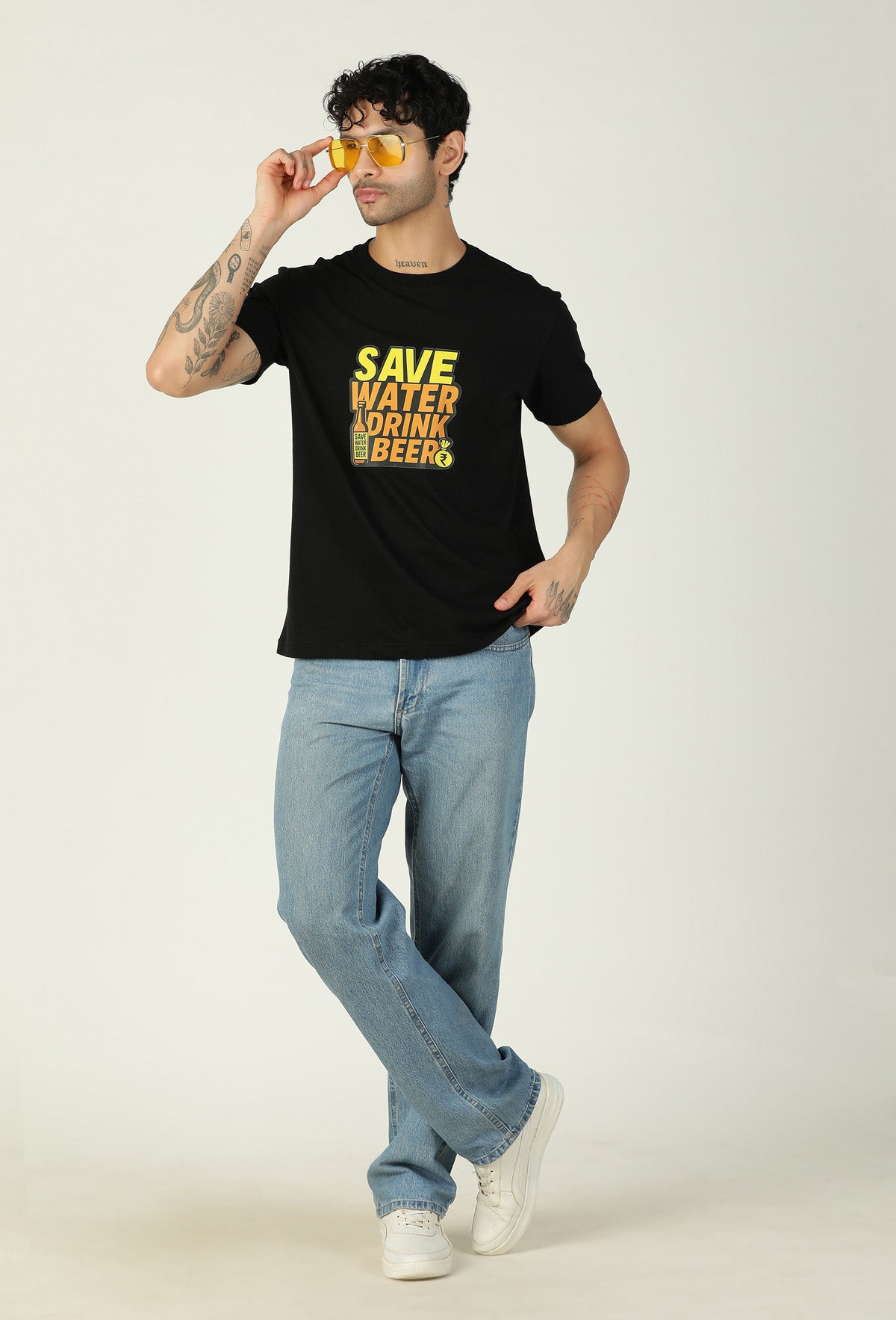 Hera Feri Design Front and Back Printed Black Regular Fit T-Shirt.
