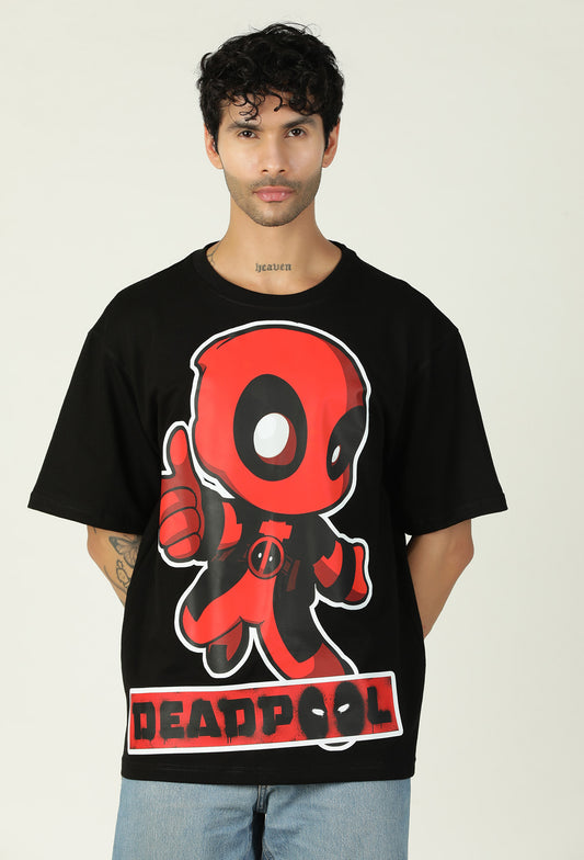 Premium Babypool Printed Pure Cotton Drop-Shoulder Sleeves Black Oversized T-shirt