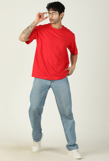 Solid Red Pure Cotton Oversized T-shirt
