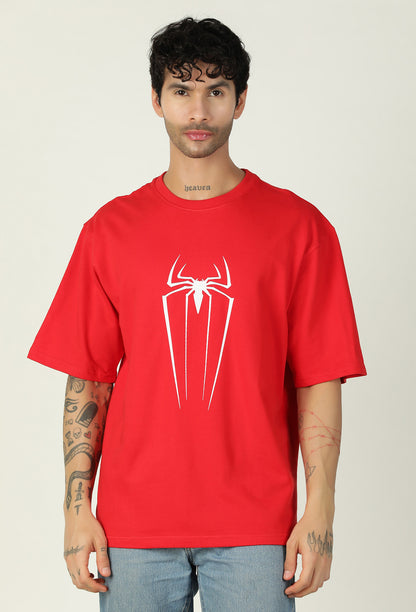 Spider Printed Pure Cotton Oversized T-shirt Red