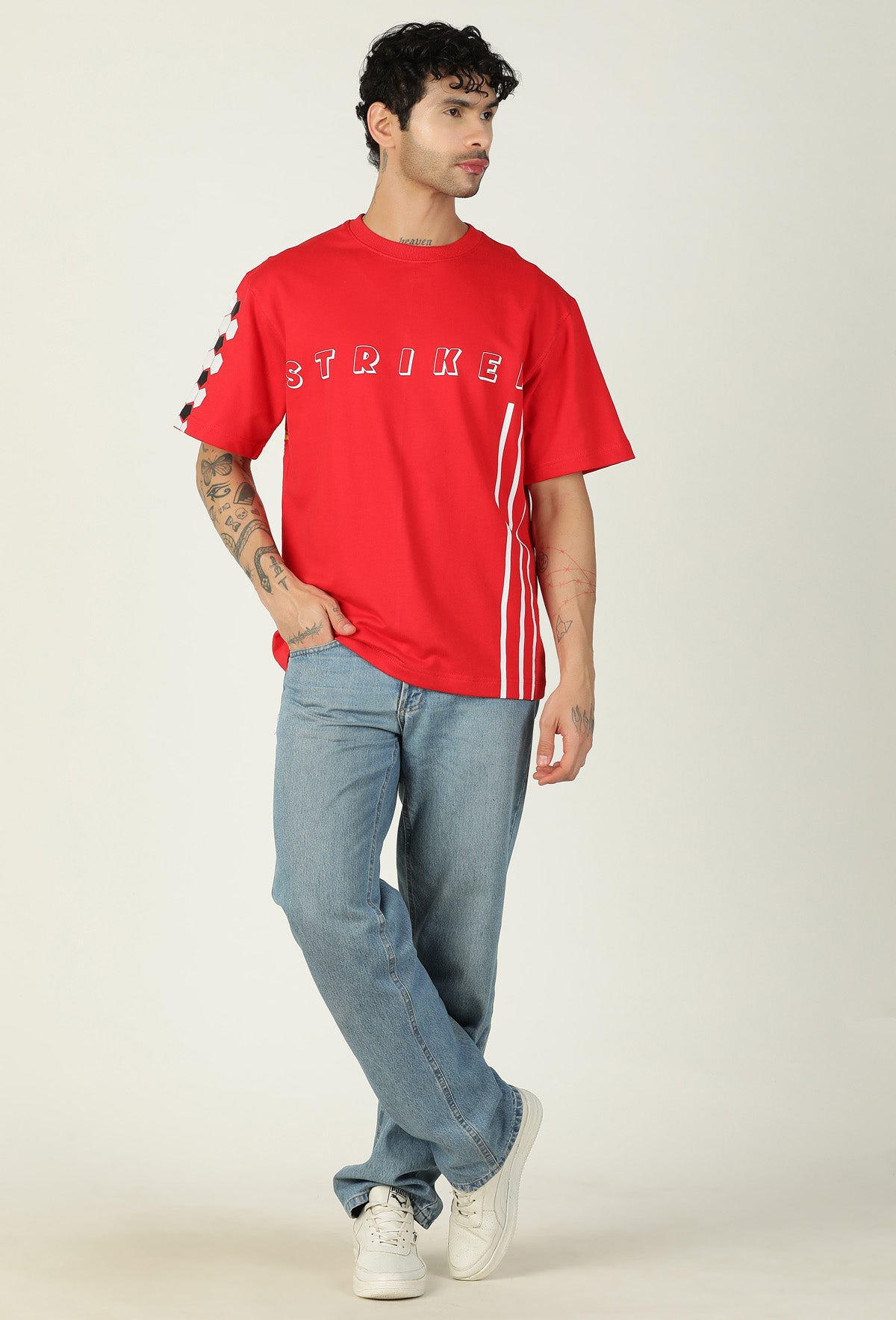 Striker Design Red Pure Cotton Oversized T-shirt.