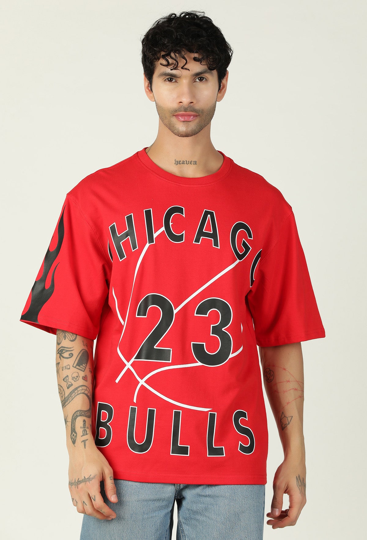 Chicago Bulls 23 Premium Design Red Pure Cotton Oversized T-shirt.