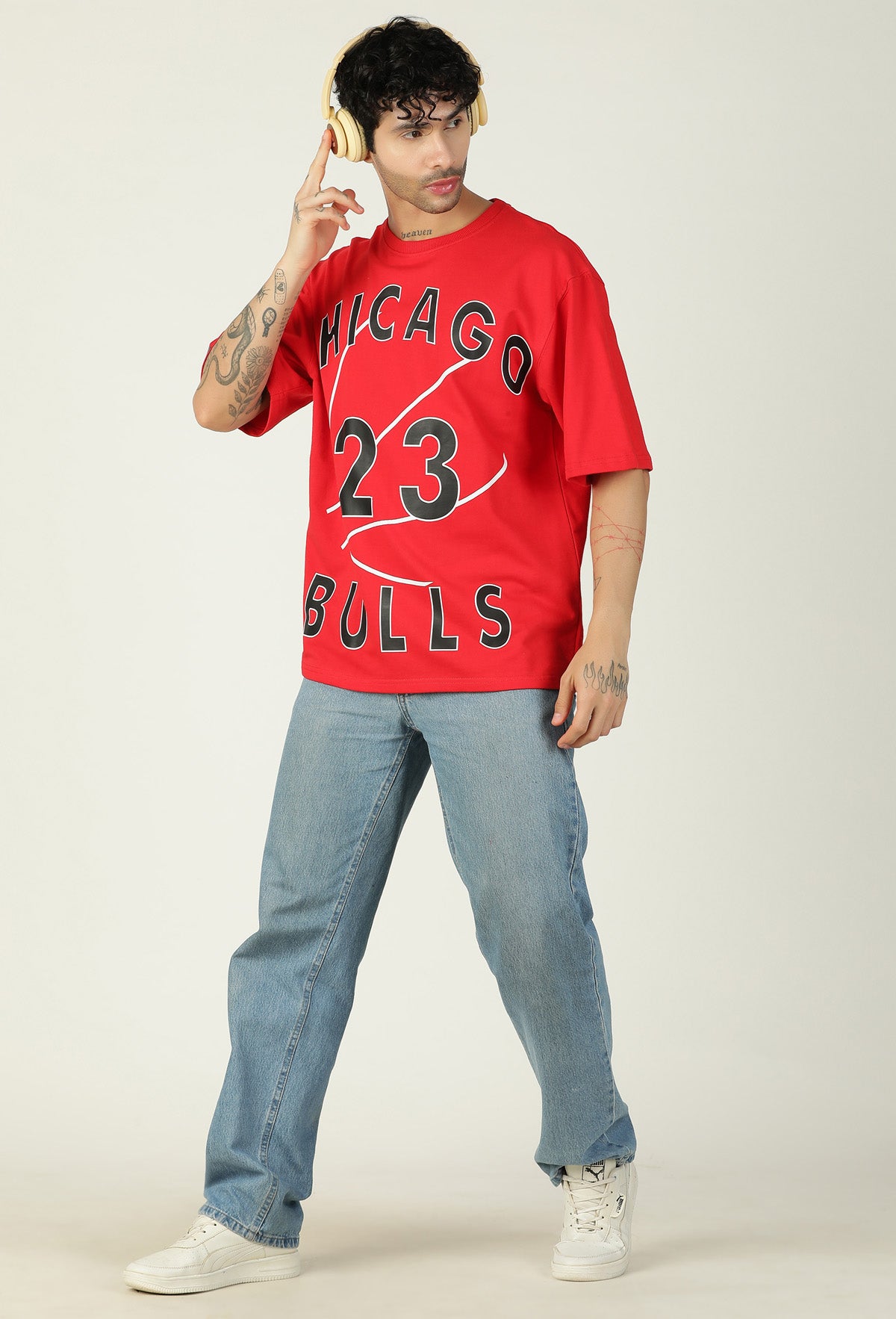 Chicago Bulls 23 Premium Design Red Pure Cotton Oversized T-shirt.
