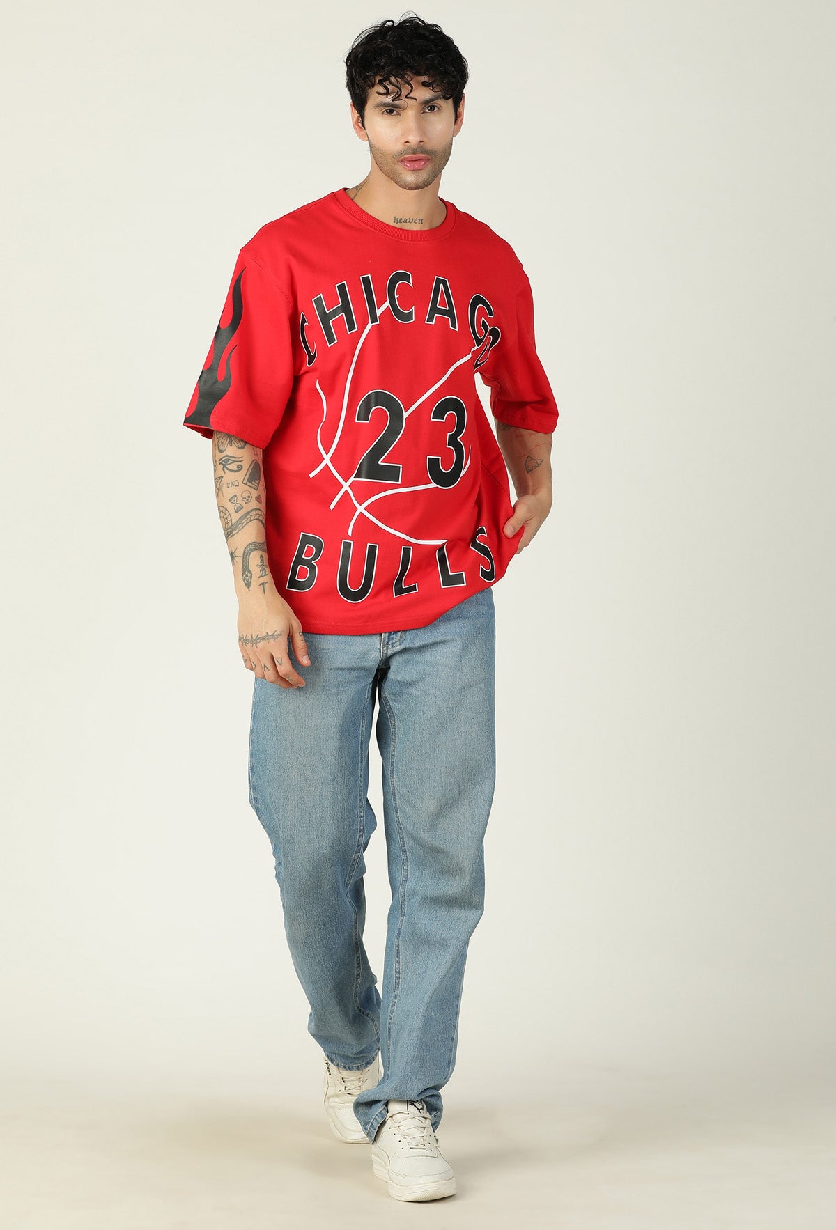Chicago Bulls 23 Premium Design Red Pure Cotton Oversized T-shirt.