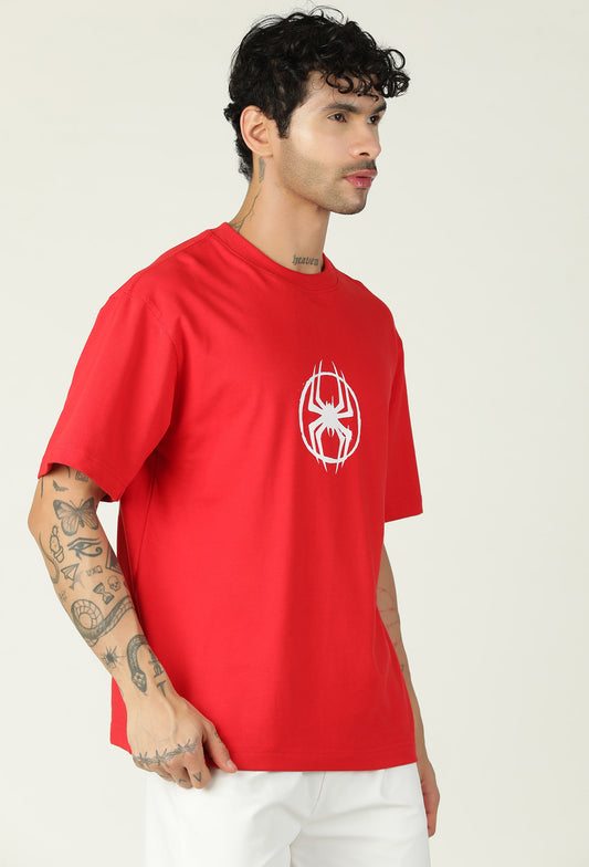 Premium Spider Printed Pure Cotton Oversized Red T-shirt