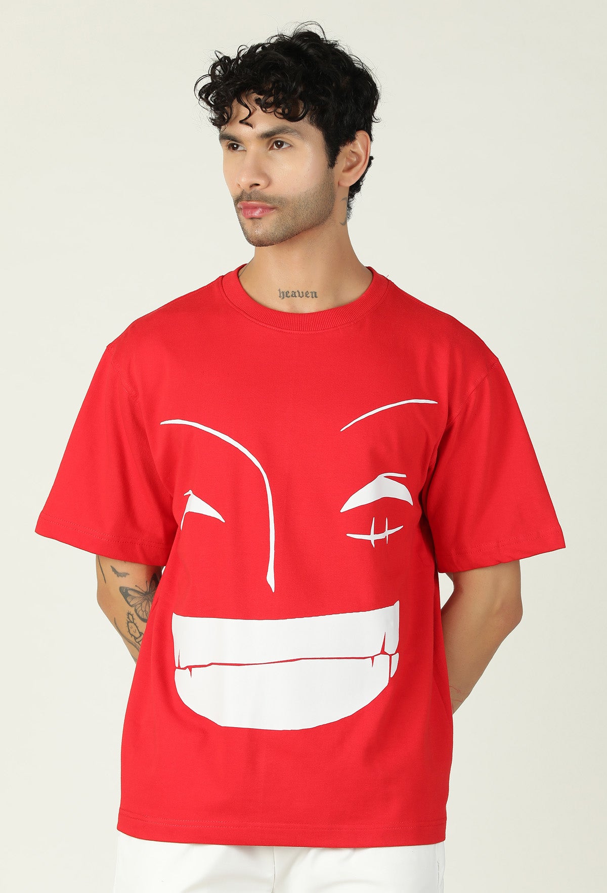 One Piece Unique Graphic Printed Red Pure Cotton Oversized T-shirt.