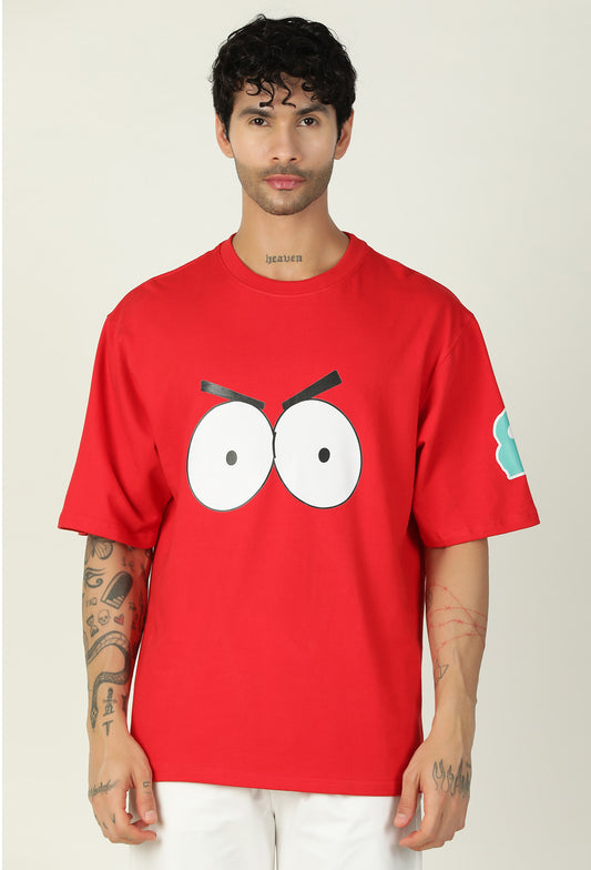 Pure Cotton Eric From South Park Printed Drop-Shoulder Sleeves Oversized Red Color T-shirt
