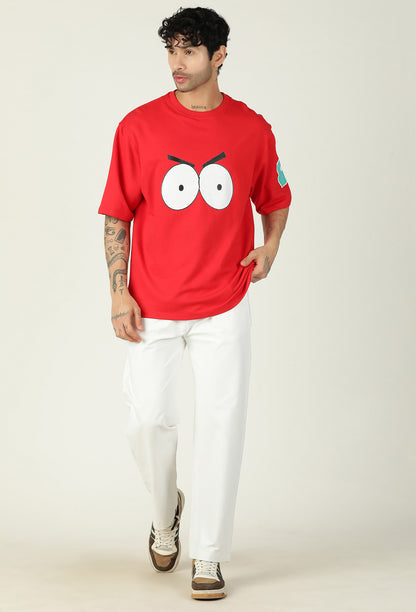 Pure Cotton Eric From South Park Printed Drop-Shoulder Sleeves Oversized Red Color T-shirt