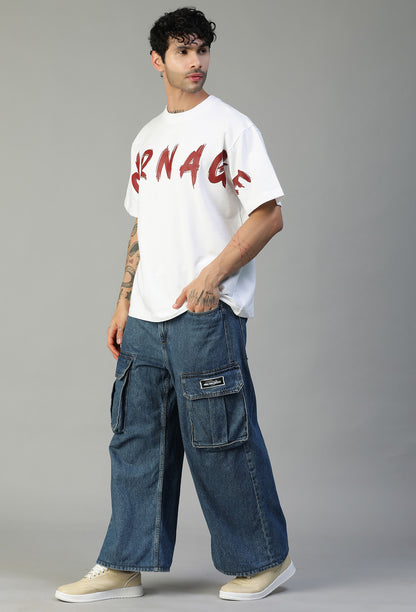 Carnage Premium Pure Cotton Drop-Shoulder Sleeves Oversized T-shirt White