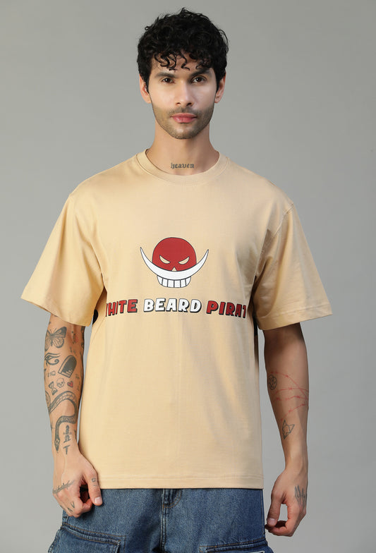 One Piece White Beard Pure Cotton Oversized T-shirt Beige