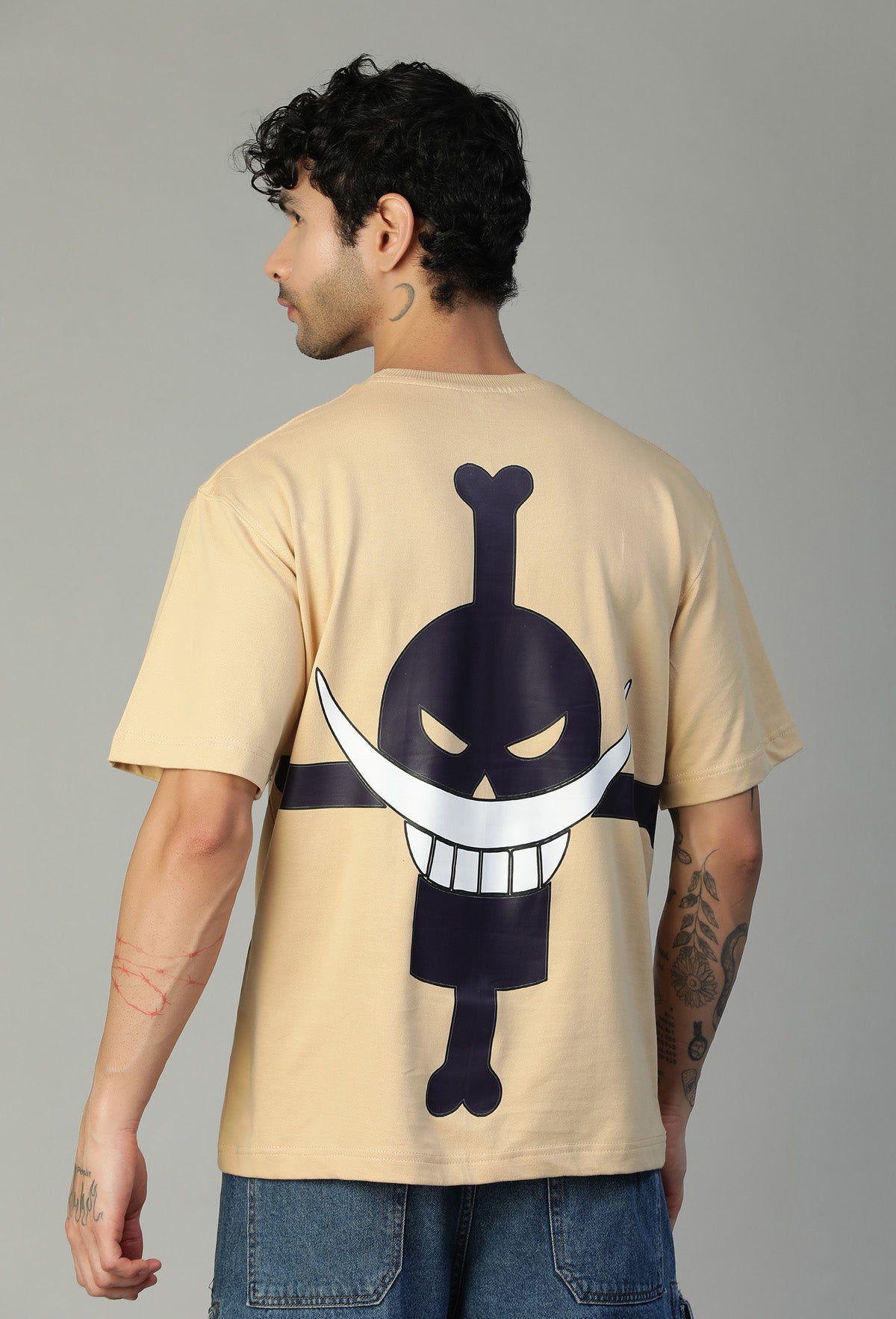 One Piece White Beard Pure Cotton Oversized T-shirt Beige